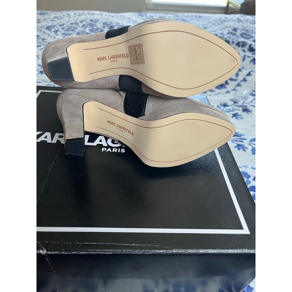 Karl Lagerfeld Paris | NWOT Size 7 Malia Bow Suede Taupe Bootie Platform - Picture 8 of 8